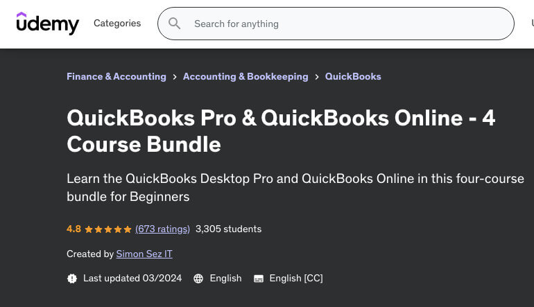 Top Quickbooks Course on Udemy